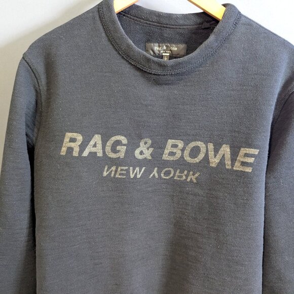 Rag & Bone Loopback Logo Print Crew Neck Sweatshirt, Men's Size L, Black - Picture 4 of 6